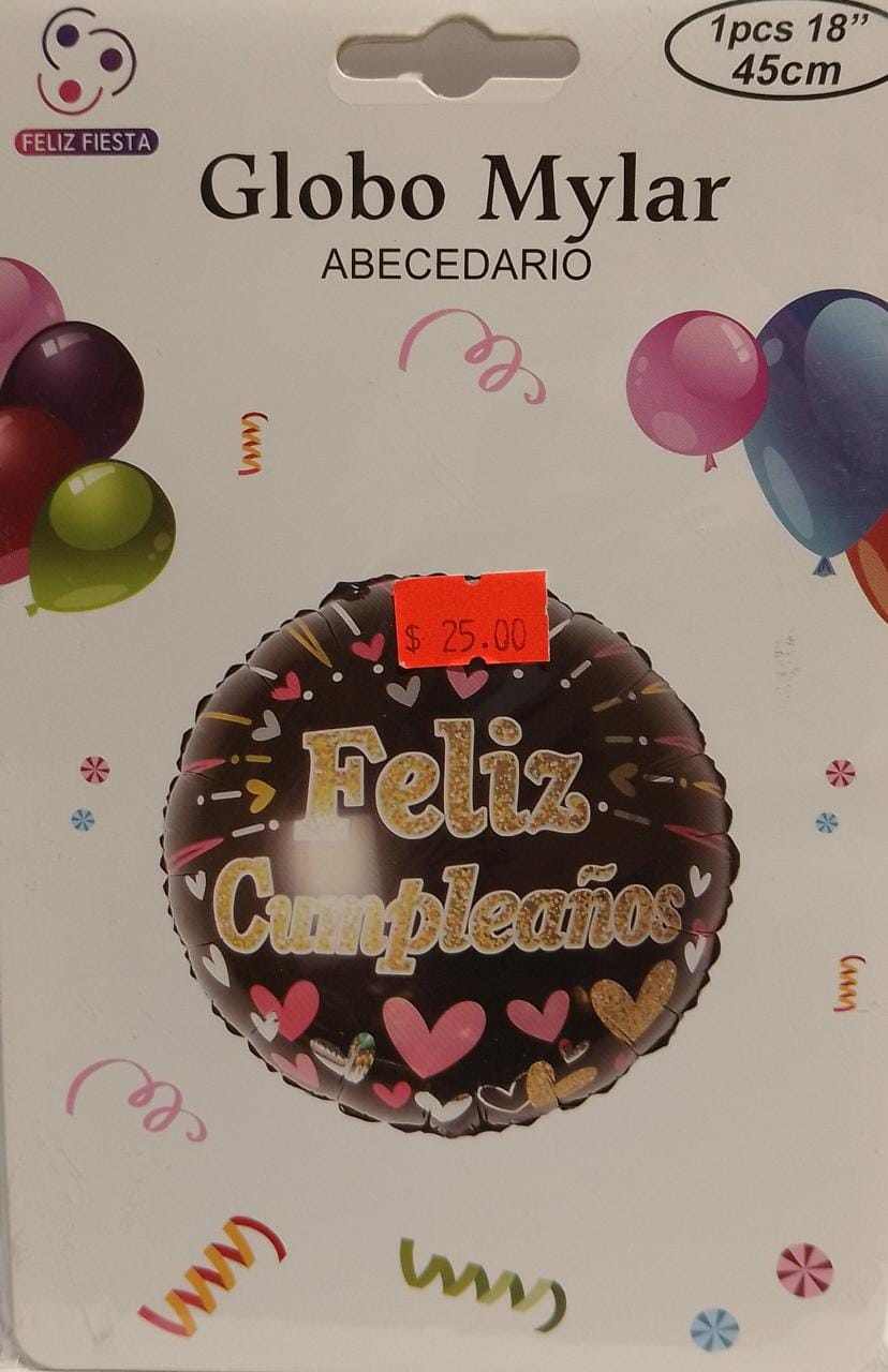 Globo Redondo Feliz Cumpleaños Color Negro