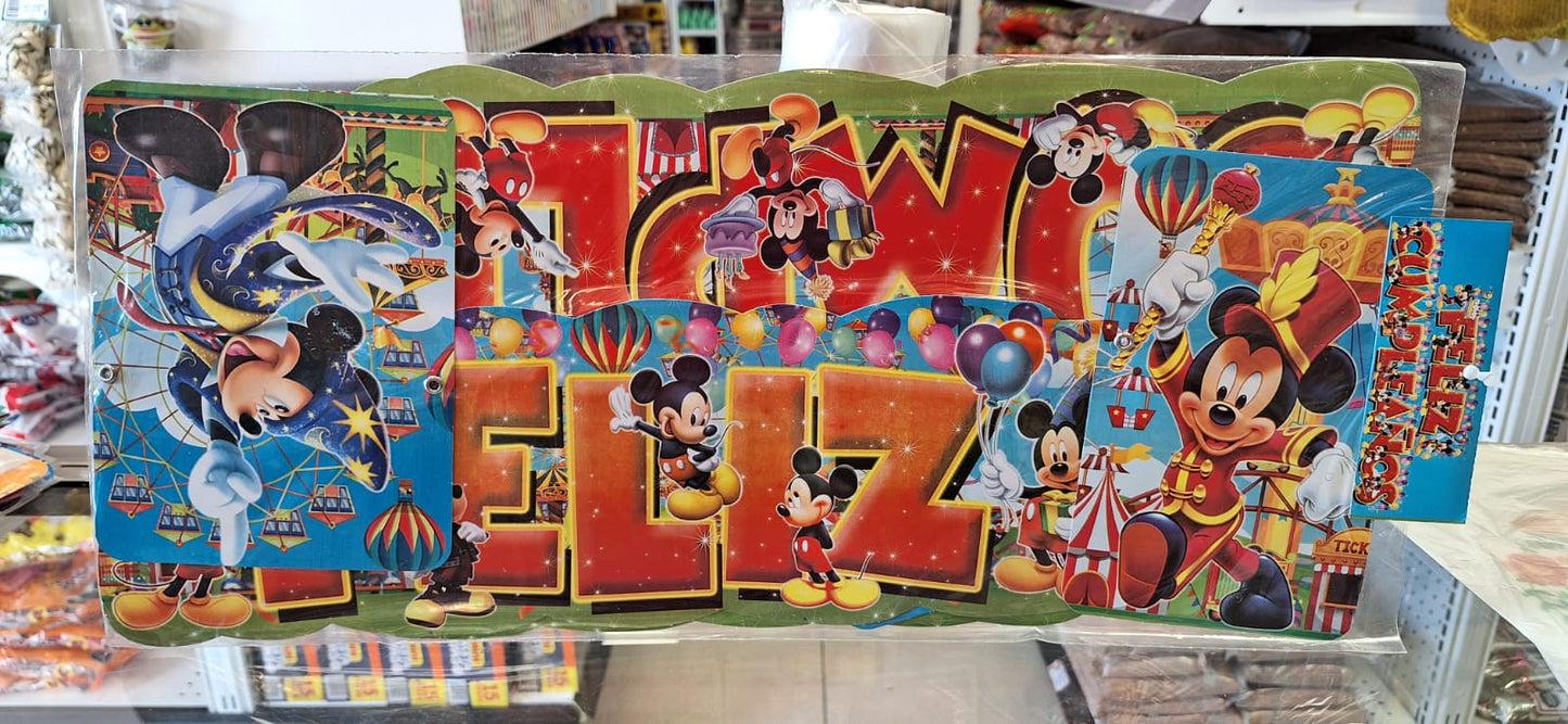 Letrero Feliz Cumpleaños Mickey Mouse