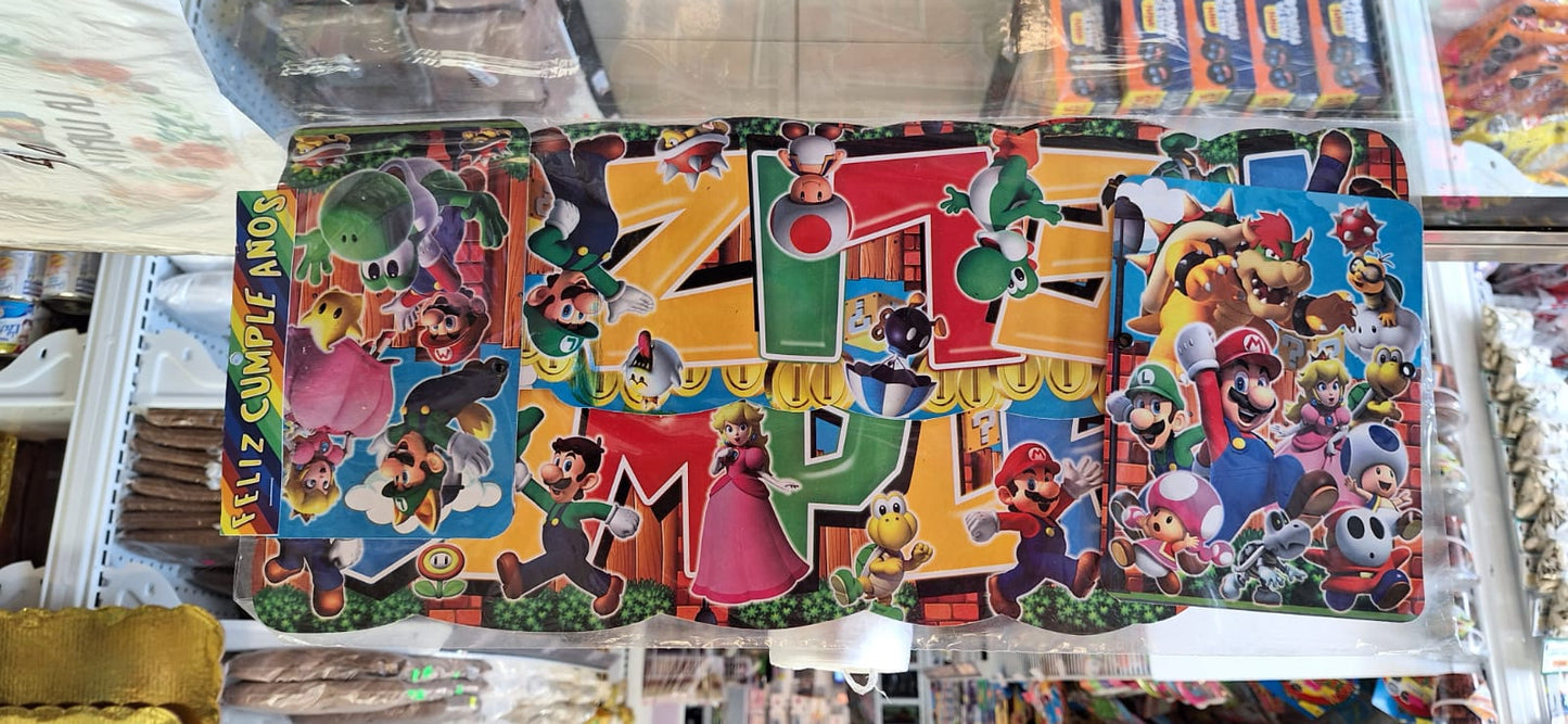 Letrero Feliz Cumpleaños Super Mario Bross
