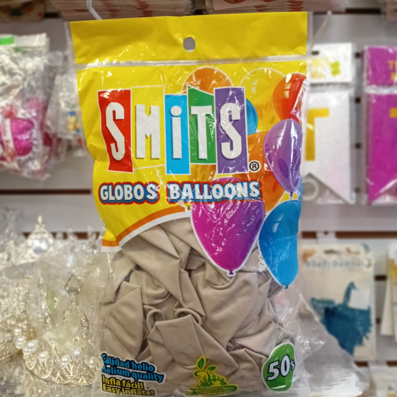 BOLSA DE GLOBOS SMITS 12" COLOR ARENA CON 50 PIEZAS