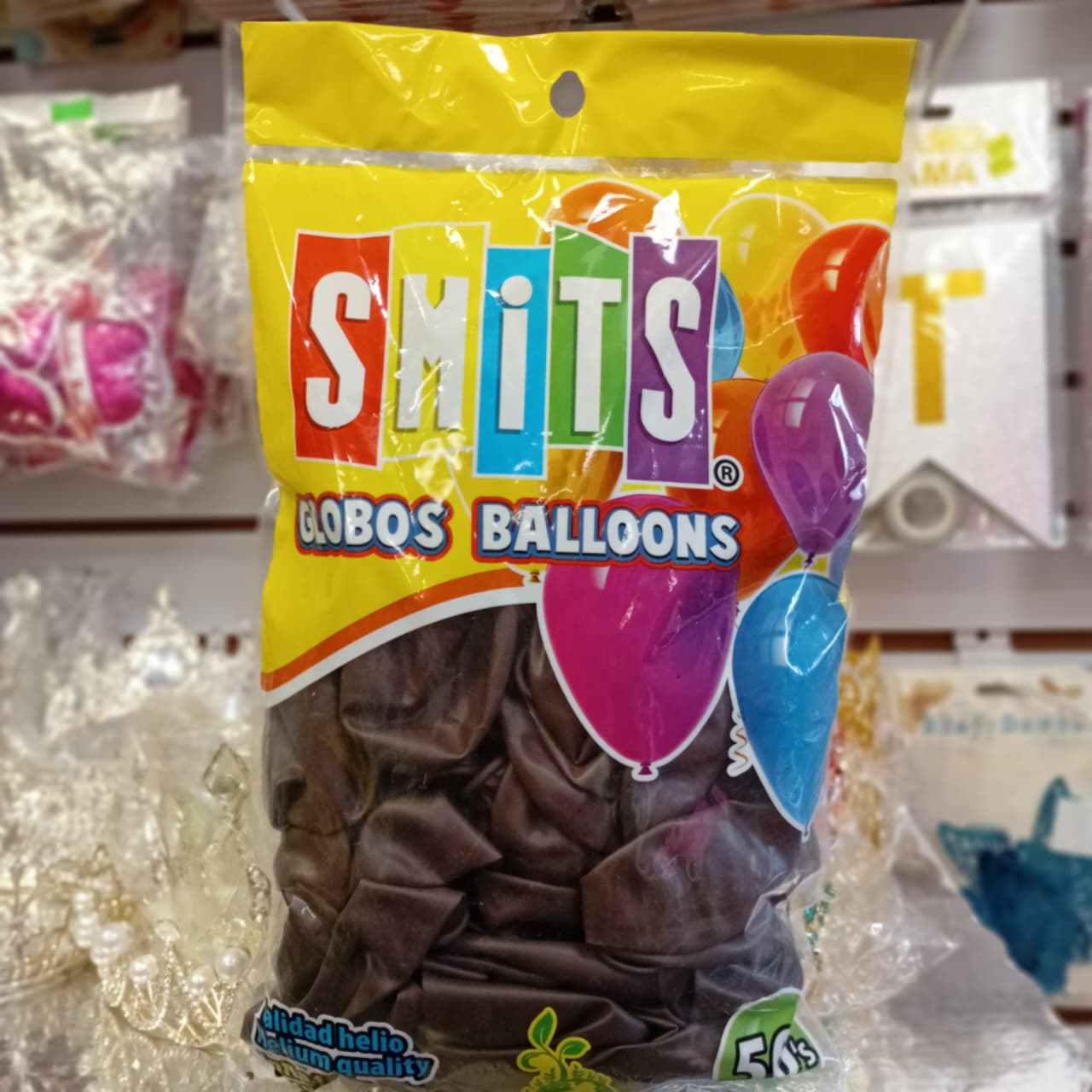 BOLSA DE GLOBOS SMITS 12" COLOR CAFE CON 50 PIEZAS