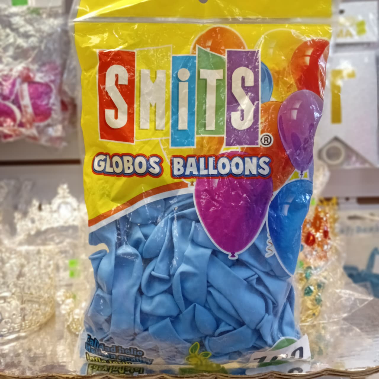 BOLSA DE GLOBOS SMITS 5" COLOR CELESTE CON 100 PIEZAS