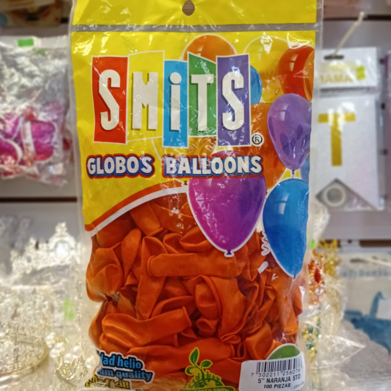 BOLSA DE GLOBOS SMITS 5" COLOR NARANJA CON 100 PIEZAS