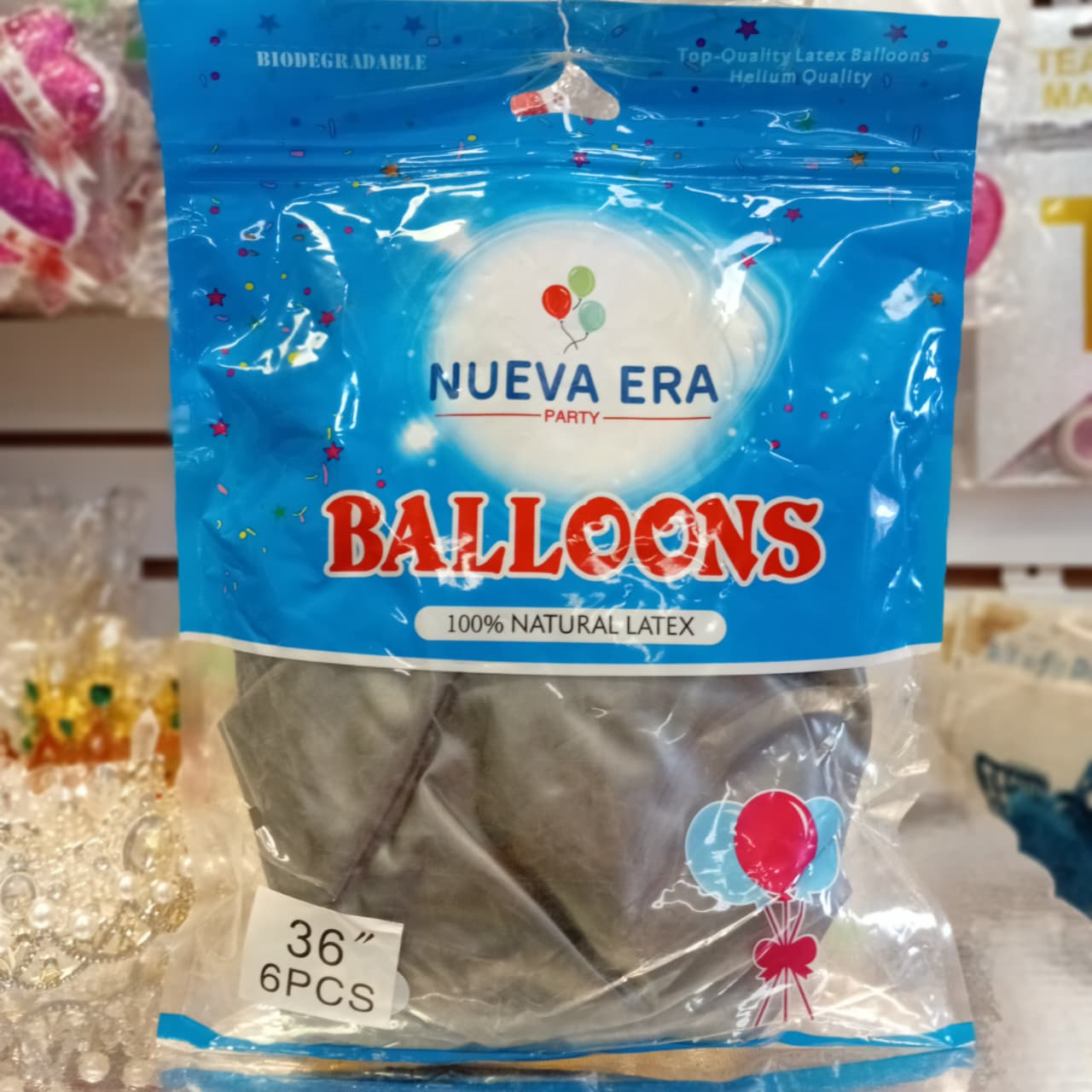 BOLSA DE GLOBOS NUEVA ERA 36" PLATA 6 PIEZAS