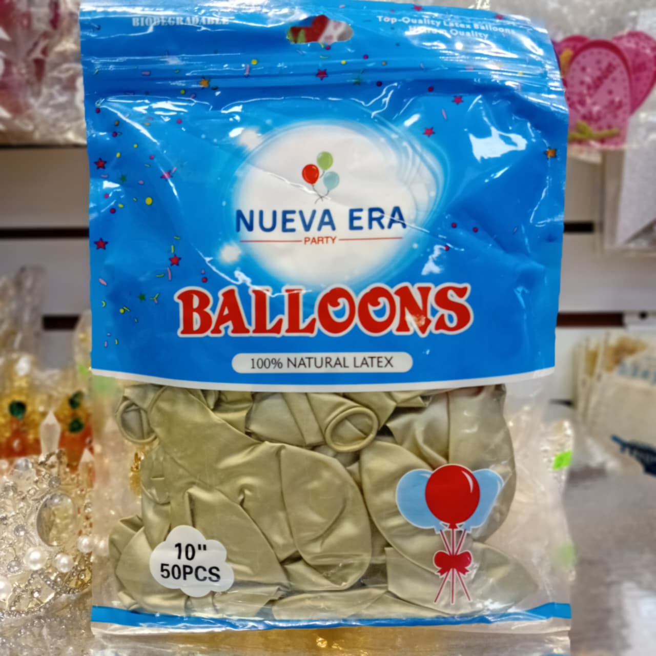 BOLSA DE GLOBOS NUEVA ERA 10" COLOR CHAMPAGNE 50 PIEZAS