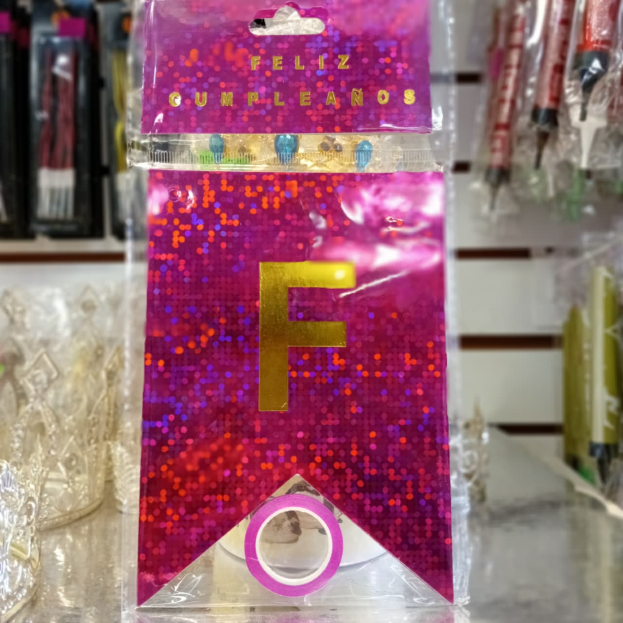 LETRERO FELIZ CUMPLEAÑOS ROSA BRILLO