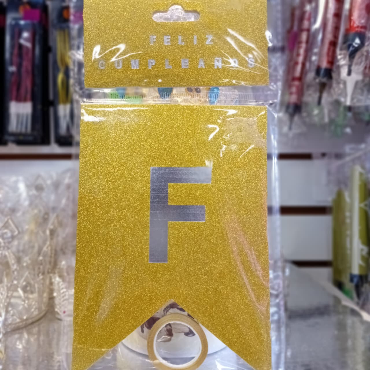 LETRERO FELIZ CUMPLEAÑOS DORADO BRILLO