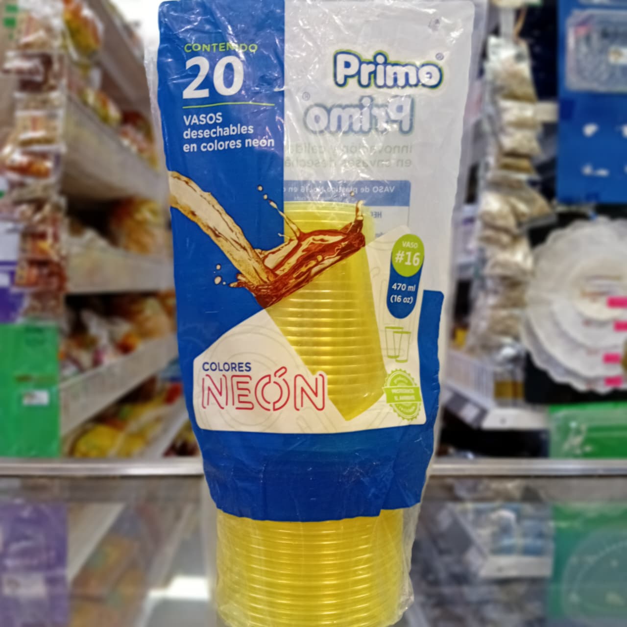 VASO PRIMO COLOR NEON AMARILLO 20 PIEZAS