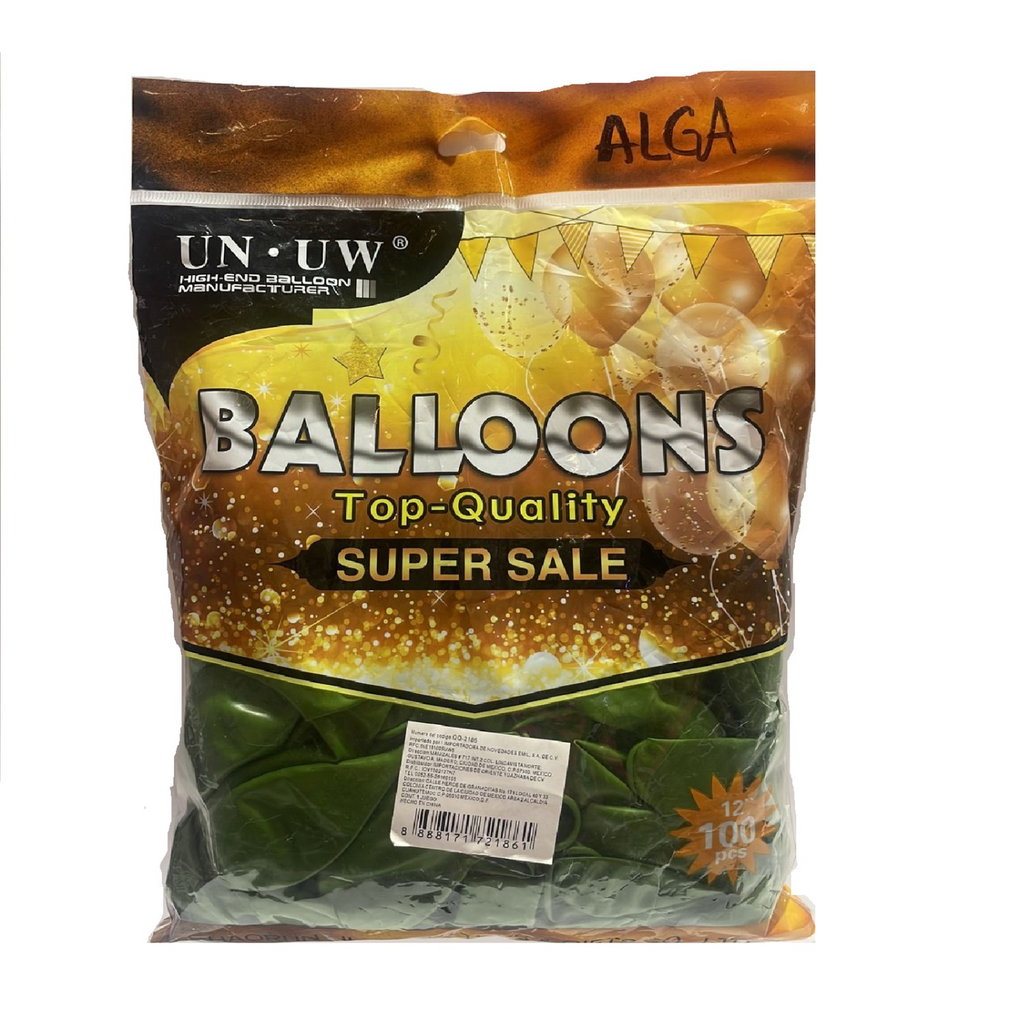 Bolsa de Globos 100pz 12" Color Alga
