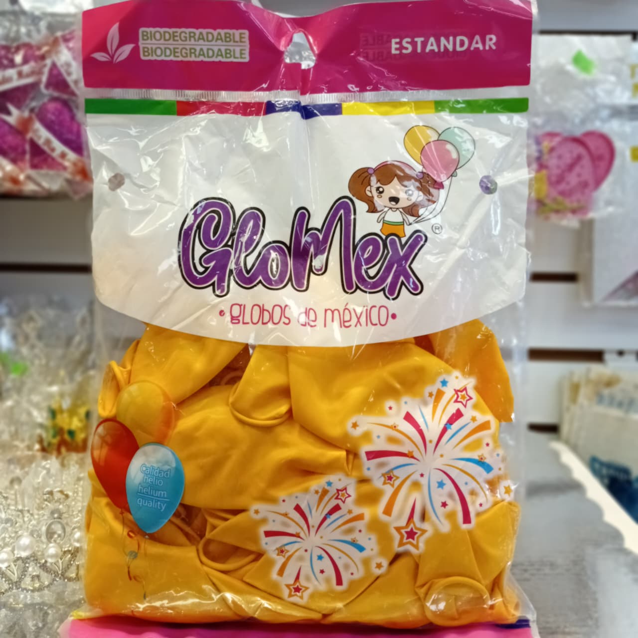 BOLSA DE GLOBOS GLOMEX 18" AMARILLO LIMON CON 25 PIEZAS
