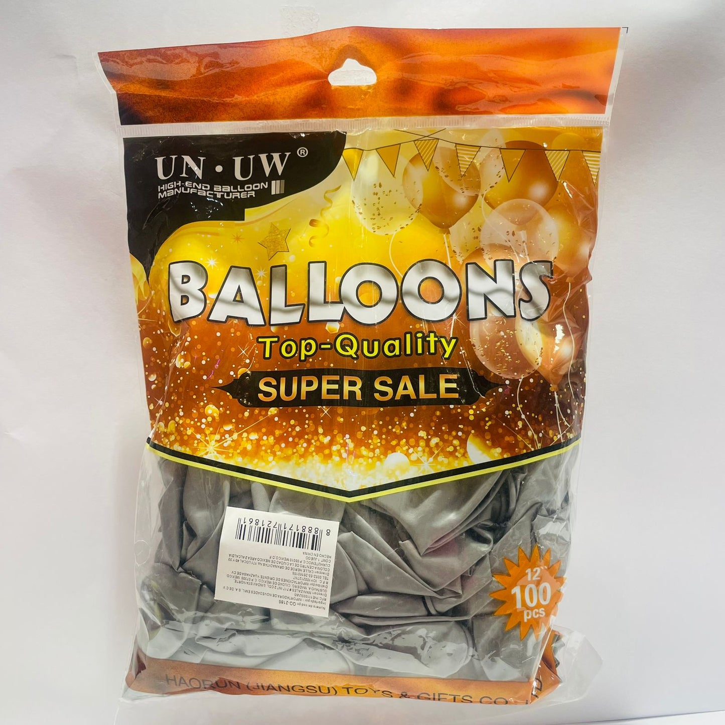 Bolsa de Globos 100pz 12" Color Gris