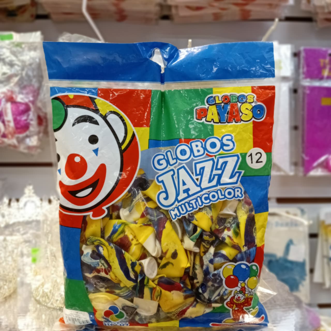 BOLSA DE GLOBOS PAYASO JAZZ MULTICOLOR 12" 50 PIEZAS