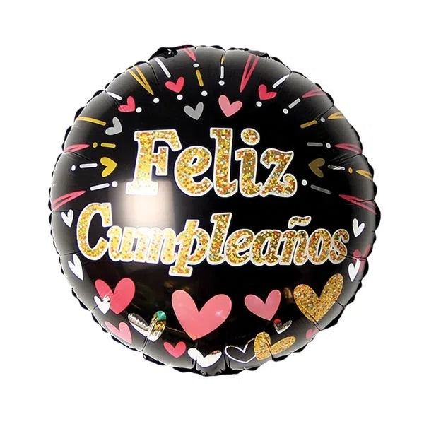 Globo Redondo Feliz Cumpleaños Color Negro