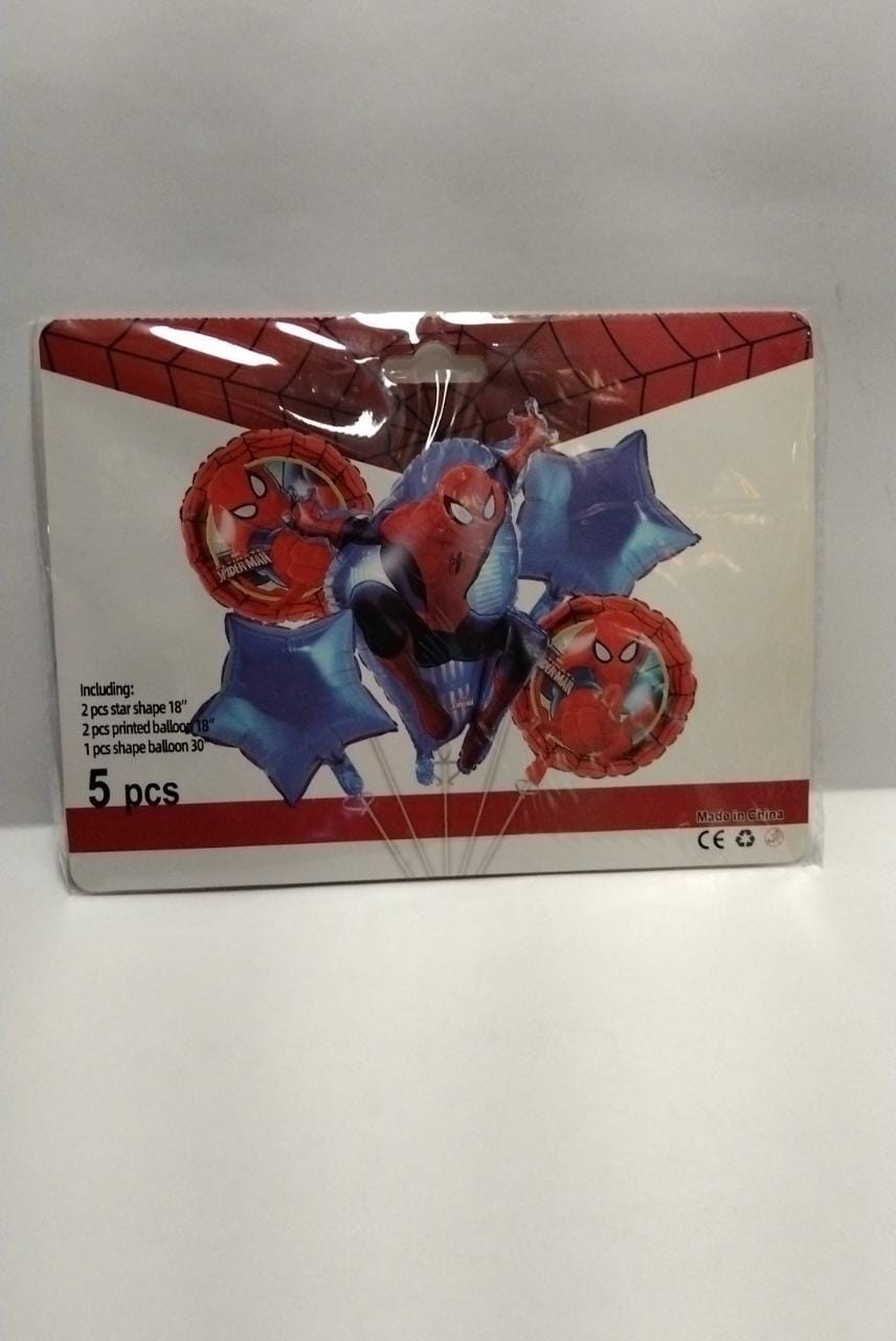 Kit 5 Globos Spiderman Feliz Cumpleaños Metalizado