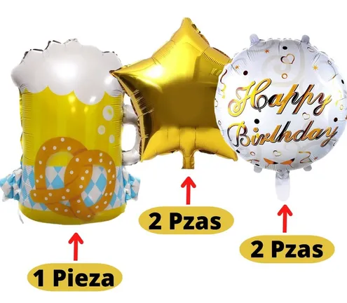 Kit 5 Globos Tarro Cerveza Estrellas Metalizado