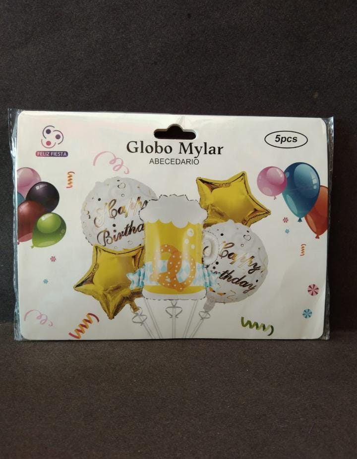 Kit 5 Globos Tarro Cerveza Estrellas Metalizado