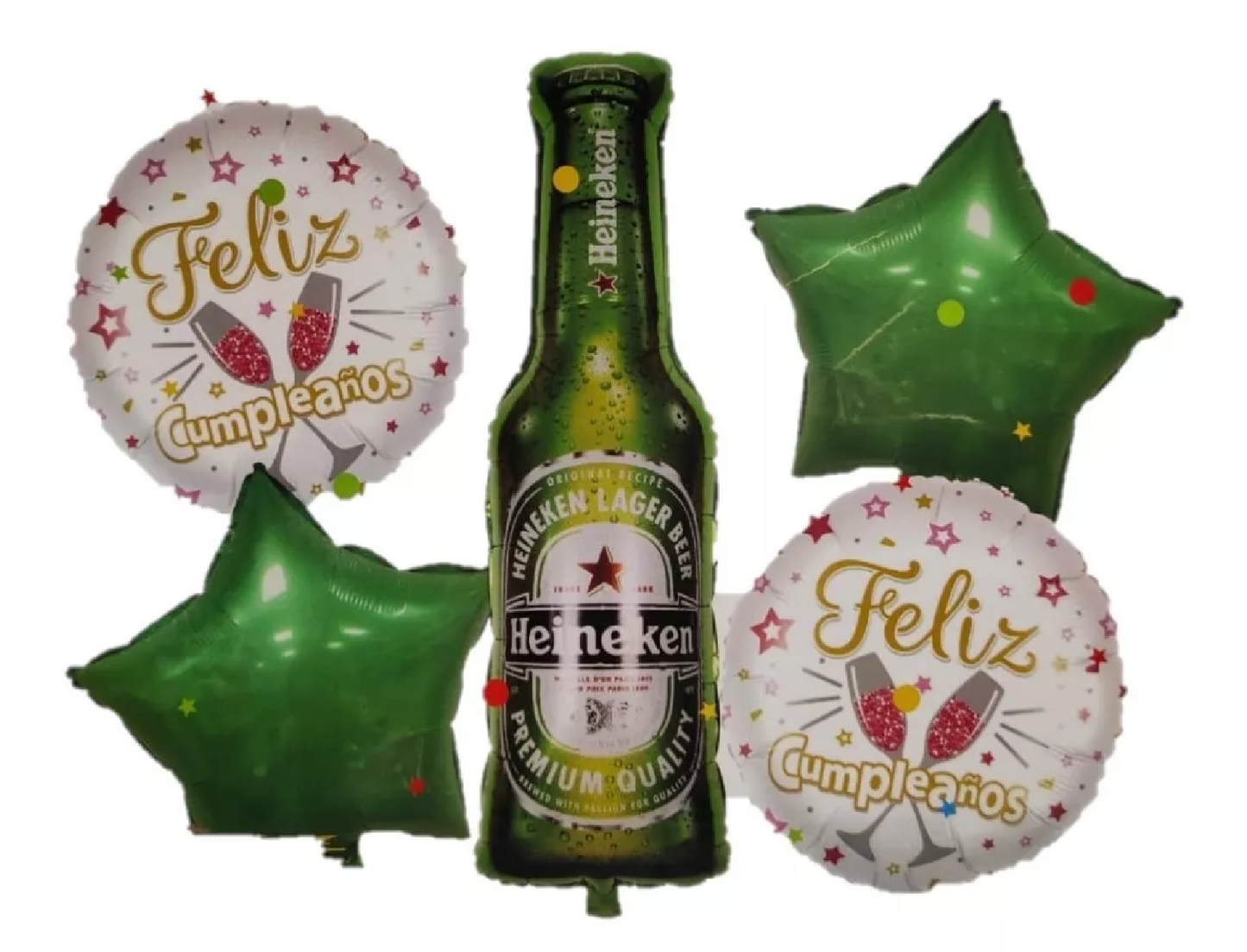 Kit 5 Globos Botella Heineken Estrellas Metalizado