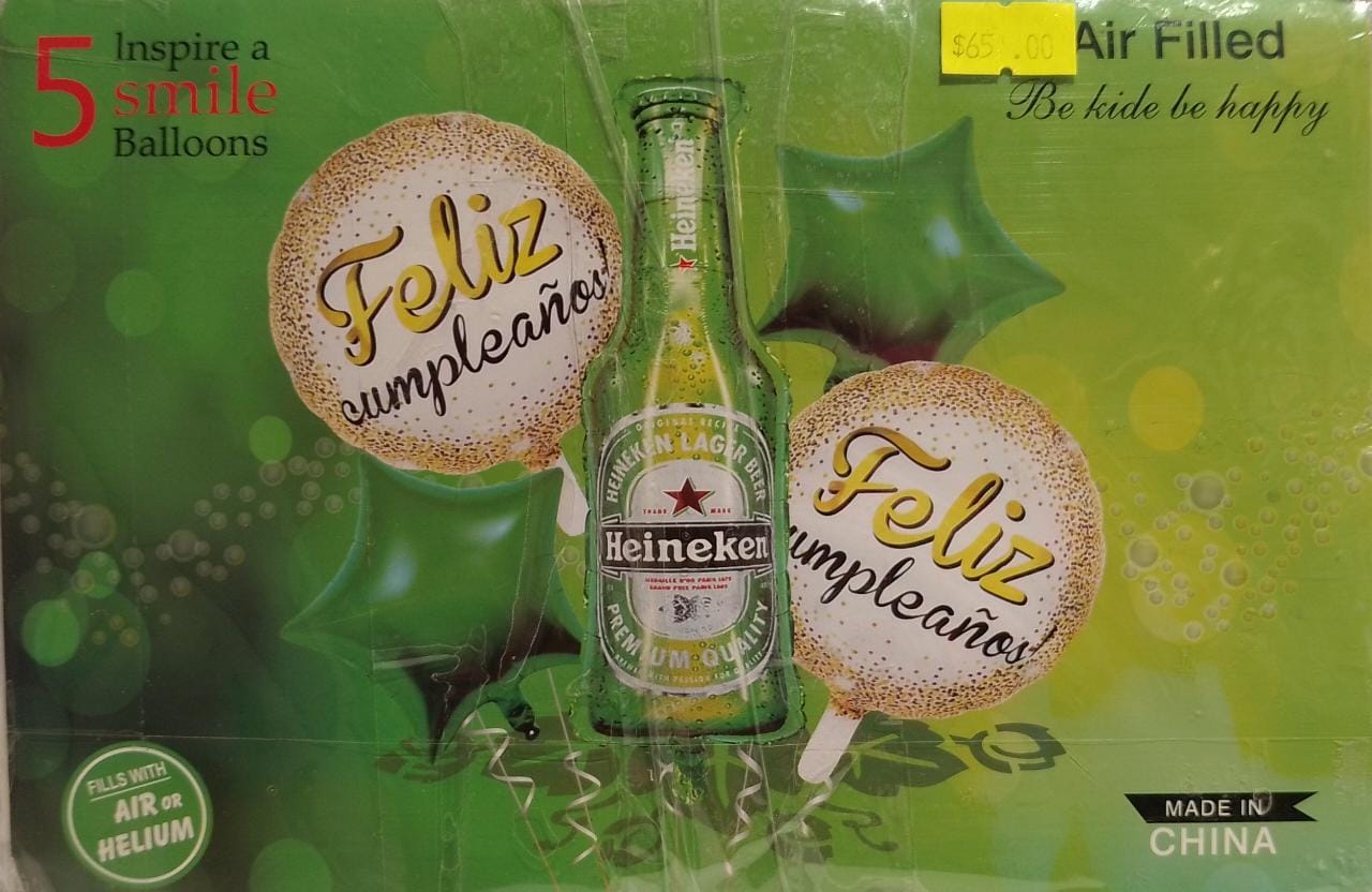 Kit 5 Globos Botella Heineken Estrellas Metalizado