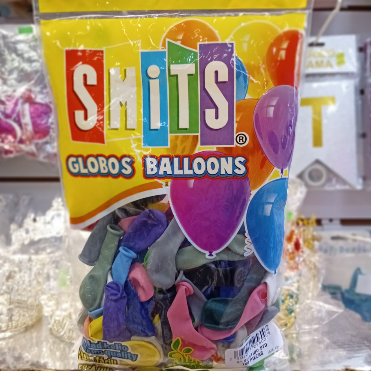 BOLSA DE GLOBOS SMITS 5" SURTIDO CON 100 PIEZAS
