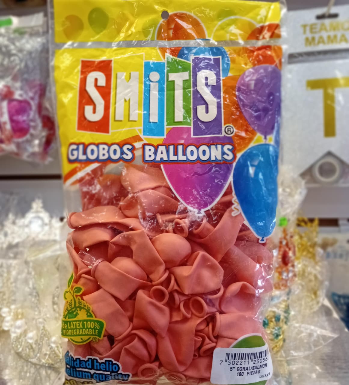 BOLSA DE GLOBOS SMITS 5" COLOR CORAL CON 100 PIEZAS
