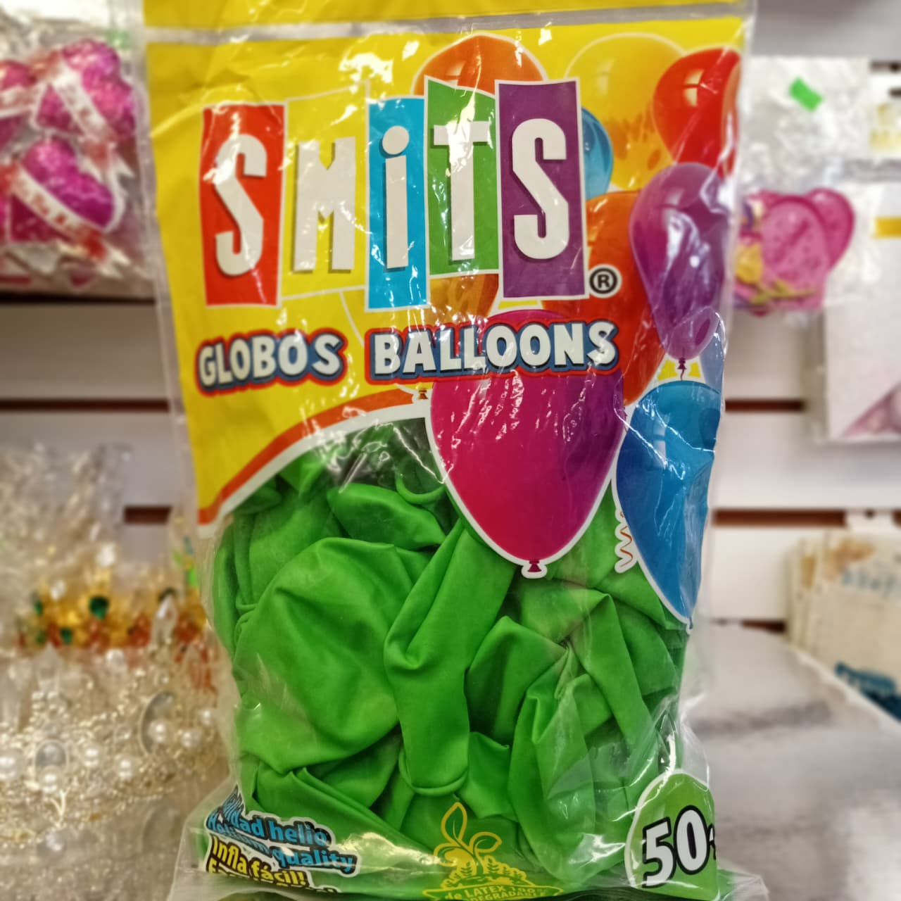 BOLSA DE GLOBOS SMITS 12" COLOR VERDE LIMON CON 50 PIEZAS
