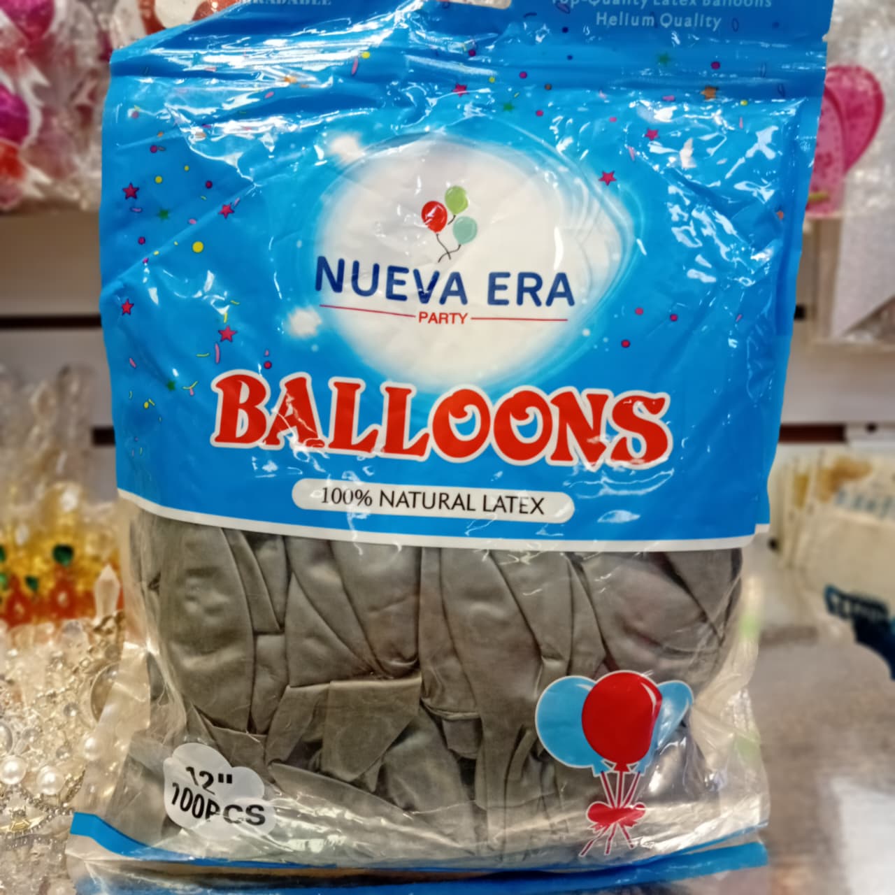 BOLSA DE GLOBOS NUEVA ERA 12" COLOR PLATEADO 100 PIEZAS