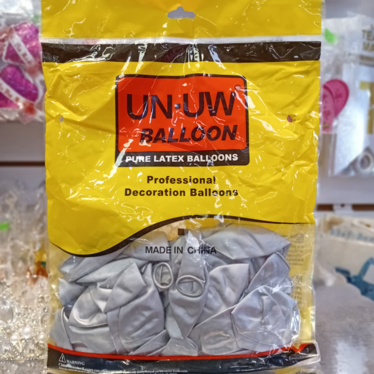 BOLSA DE GLOBOS UN UW COLOR METALICO PLATEADO 12" CON 50 PIEZAS