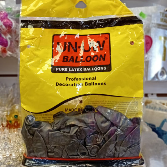 BOLSA DE GLOBOS UN UW COLOR METALICO NEGRO 12" CON 50 PIEZAS