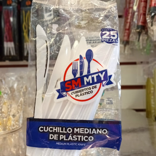 CUCHILLO MEDIANO PLASTICO 25 PIEZAS