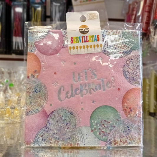 SERVILLETAS 10 PIEZAS 2 PISOS ROSA LETS CELEBRATE
