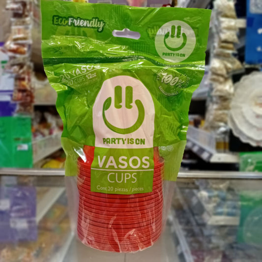 VASO PARTY IS ON COLOR ROJO 20 PIEZAS