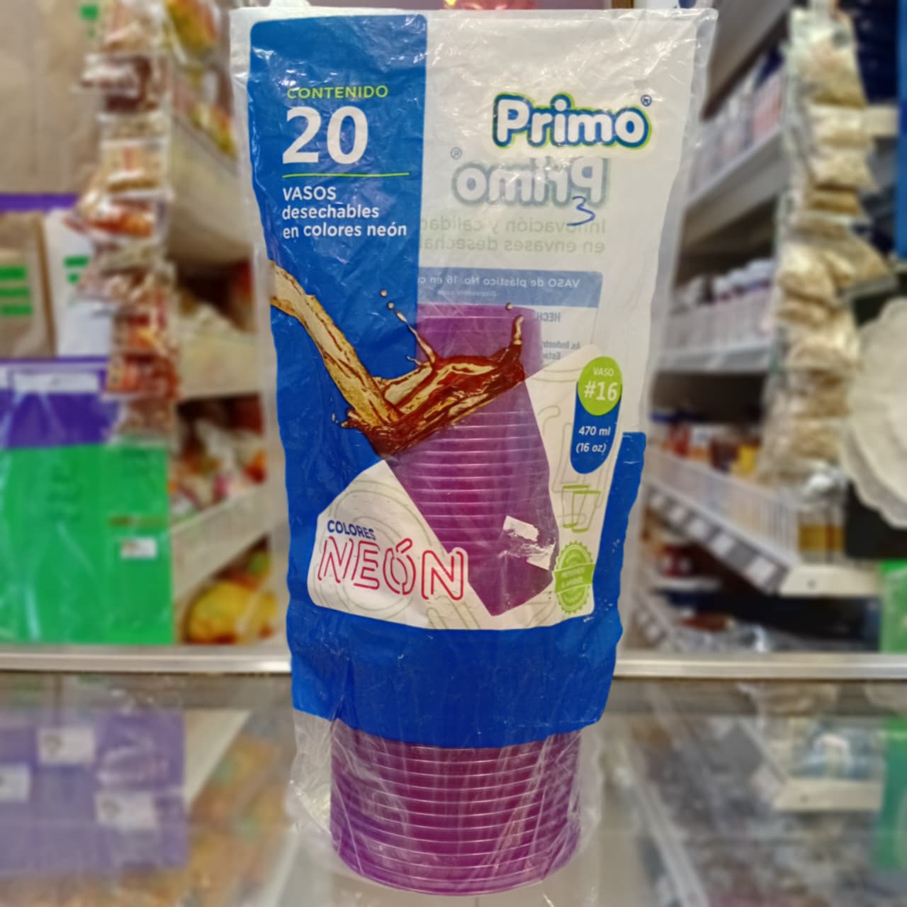 VASO PRIMO COLOR NEON MORADO 20 PIEZAS