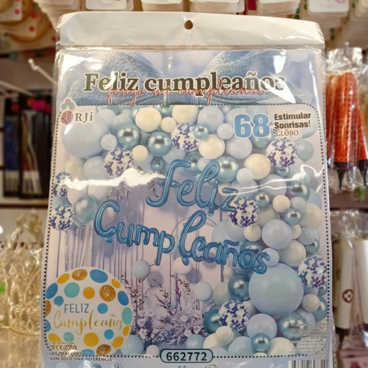 BOUQUETE FELIZ CUMPLEAÑOS AZUL PLATA 68 GLOBOS