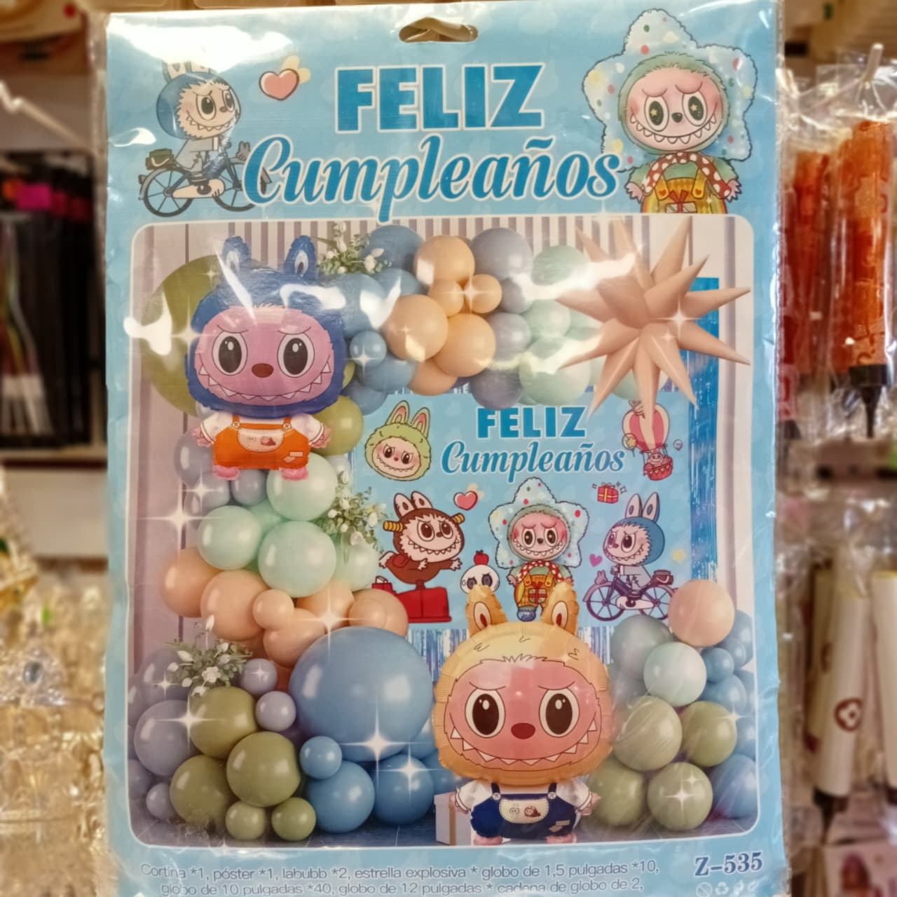 BOUQUET GLOBOS FELIZ CUMPLEAÑOS LABUBU AZUL