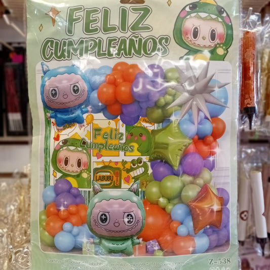 BOUQUET GLOBOS FELIZ CUMPLEAÑOS LABUBU VERDE