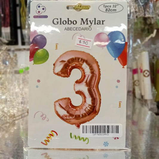 GLOBO FOIL NUMERO 3 ROSE GOLD 32 PULGADAS