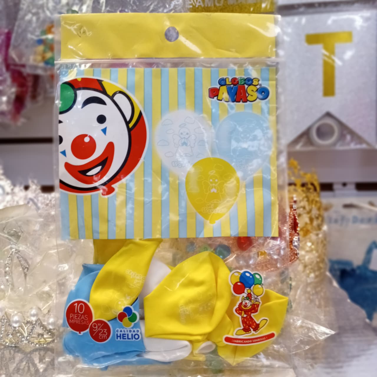 BOLSA DE GLOBOS PAYASO BAUTIZO  9" 10 PIEZAS