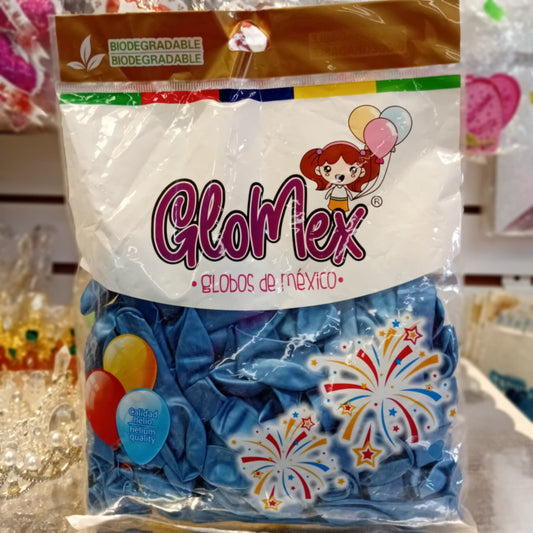 BOLSA DE GLOBOS GLOMEX 5" AZUL METALICO CON 100 PIEZAS