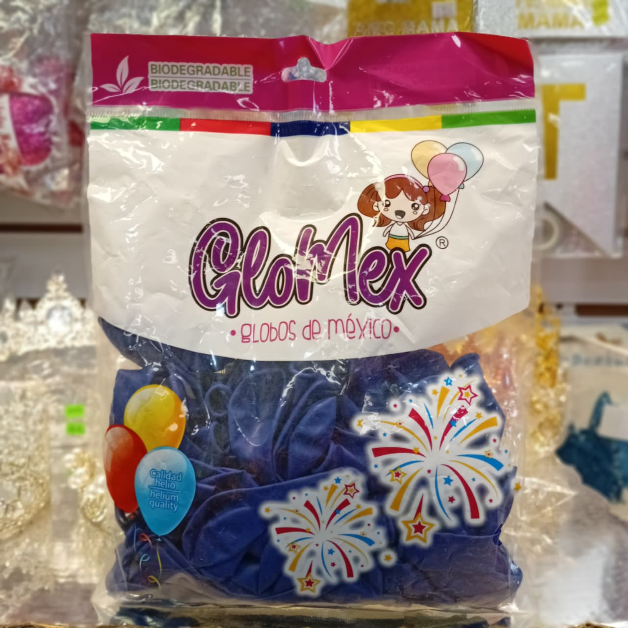 BOLSA DE GLOBOS GLOMEX AZUL ROYAL 5" CON 100 PIEZAS