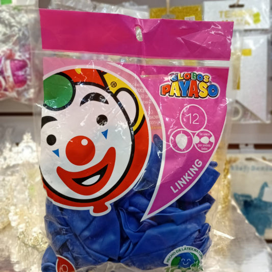 BOLSA DE GLOBOS PAYASO LINKING COLOR AZUL ROYAL 12" 50 PIEZAS