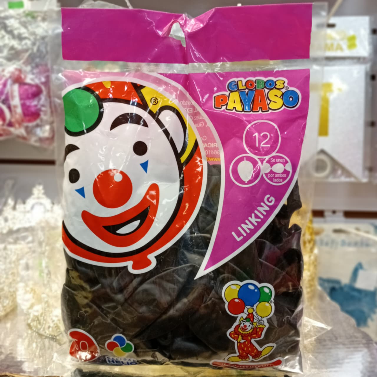 BOLSA DE GLOBOS PAYASO LINKING PURPURA 12" 50 PIEZAS