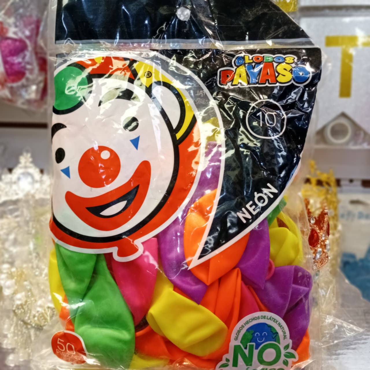 BOLSA DE GLOBOS PAYASO NEON COLORES 10" 50 PIEZAS