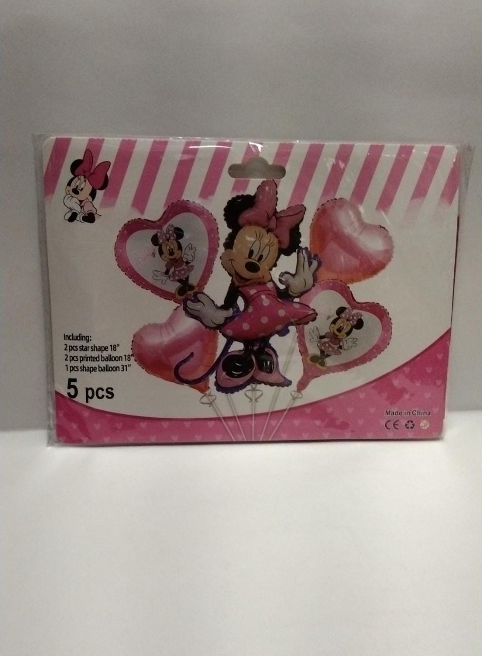 Kit 5 Globos Minnie Mouse Disney Feliz Cumpleaños Metalizado