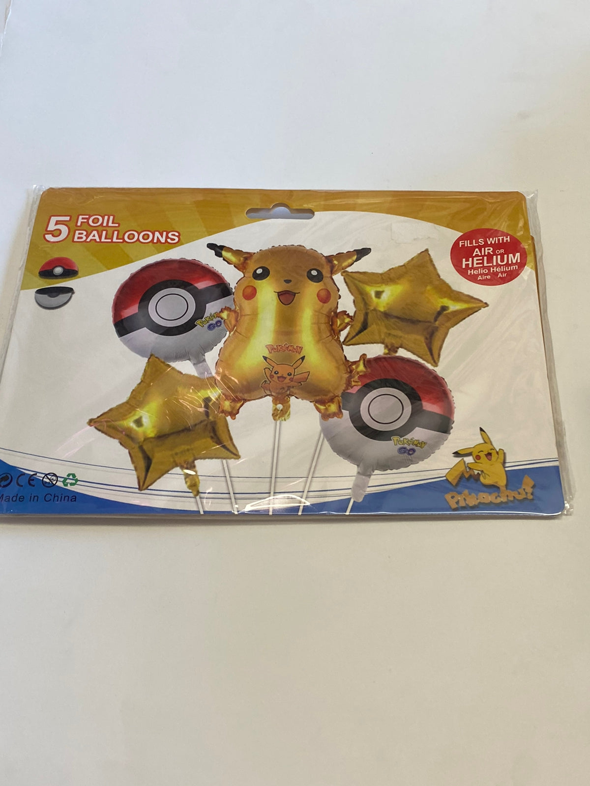 Kit 5 Globos Pikachu Estrellas Pokebolas Metalizado