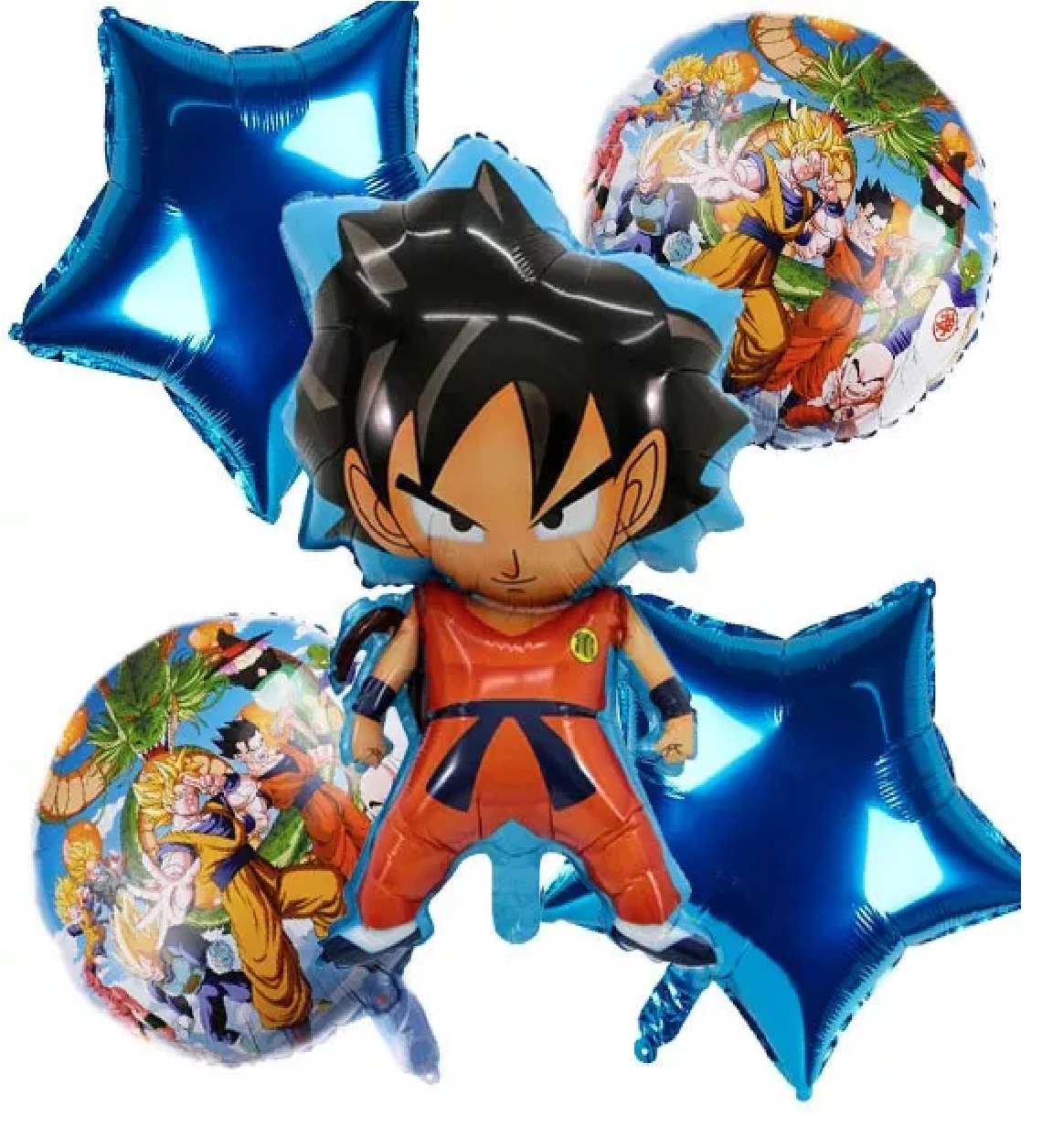 Kit 5 Globos Goku Dragon Ball Z Estrellas Metalizado