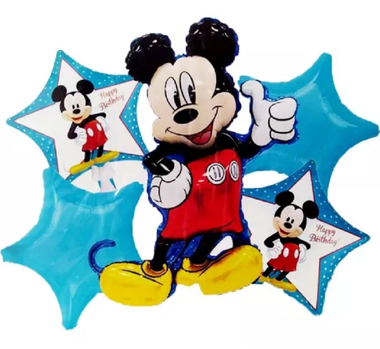 Kit 5 Globos Mickey Mouse Disney Feliz Cumpleaños Metalizado
