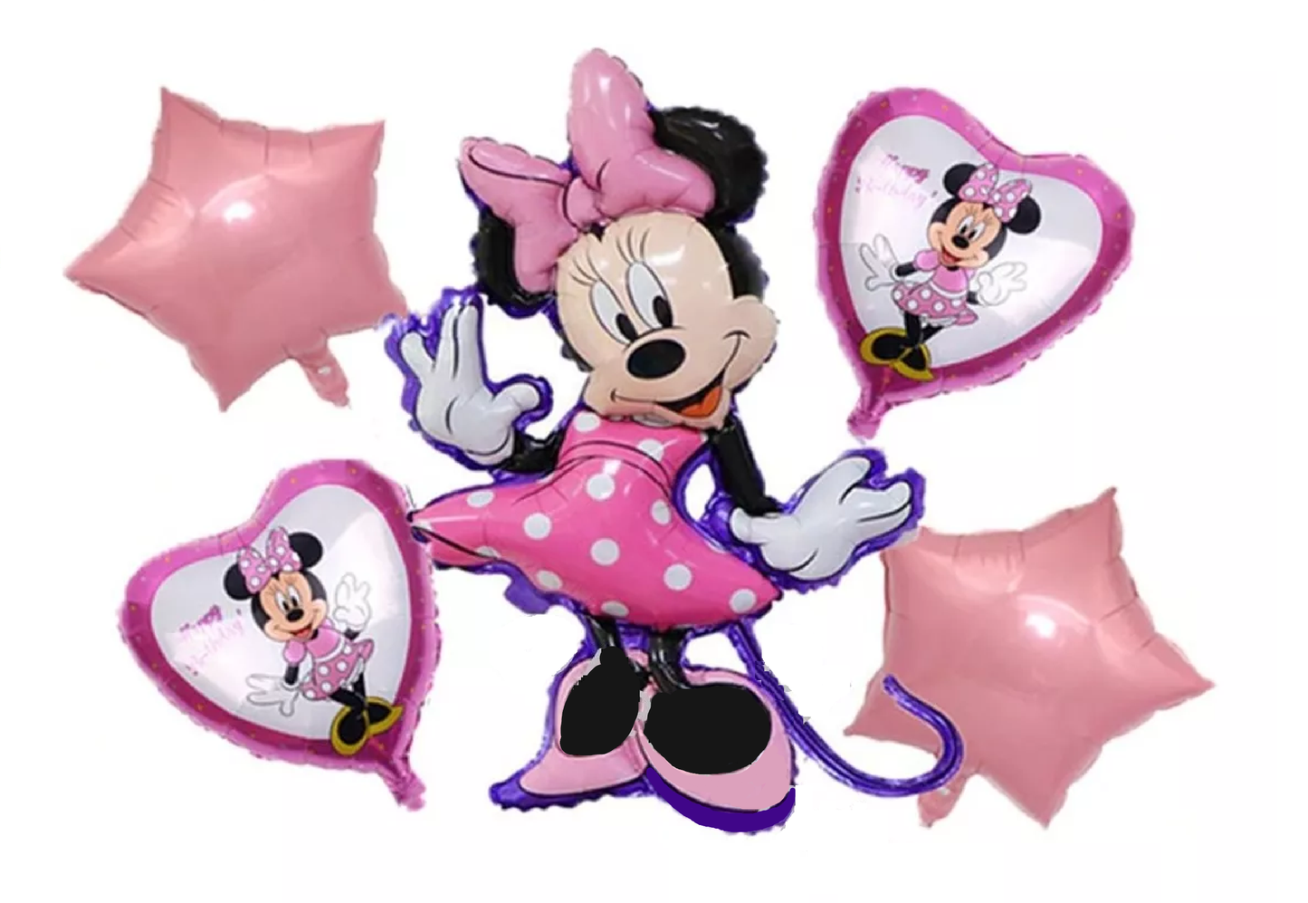 Kit 5 Globos Minnie Mouse Disney Feliz Cumpleaños Metalizado